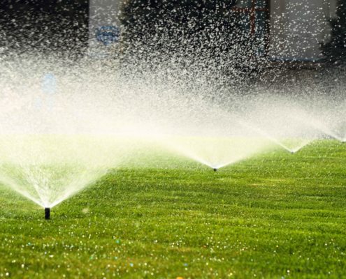 irrigation system sprinkler system watering a lawn