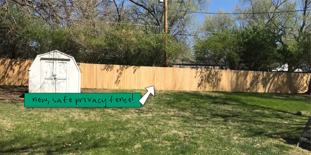 after picture - new (safe) privacy fence made of wood.