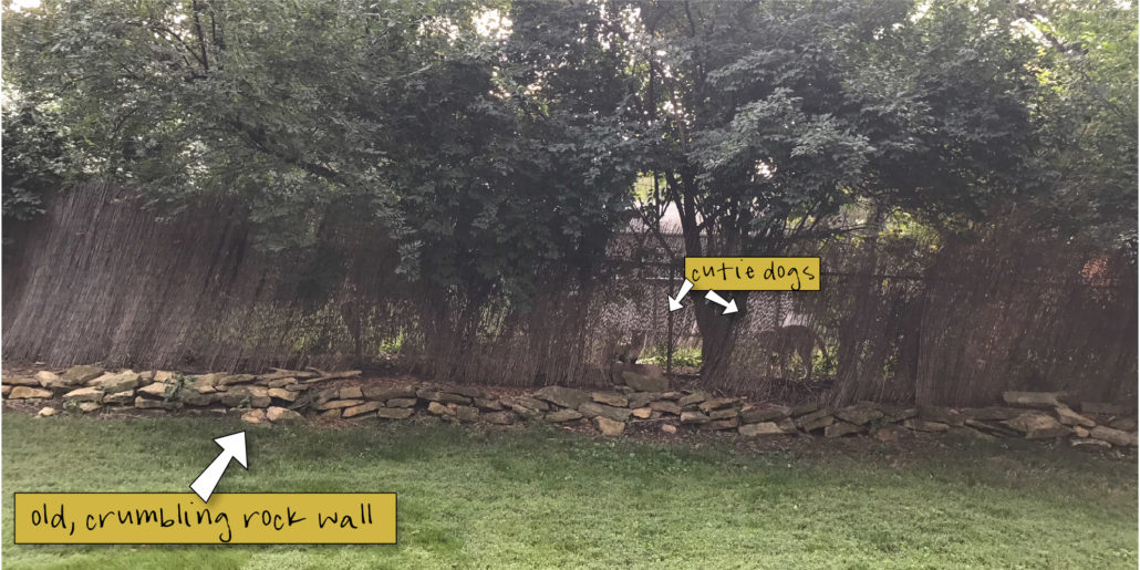 before picture - old fence and failing retaining wall
