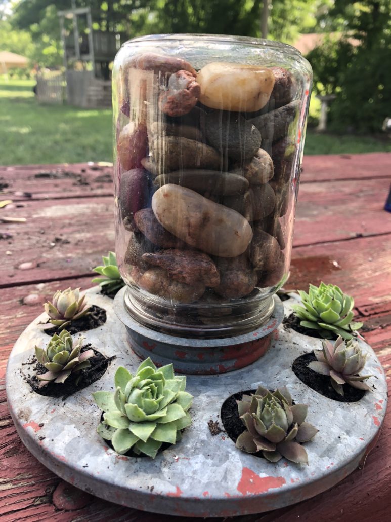 We repurposed an old chicken feeder and made it into this one-of-a-kind (totally DIY) succulent planter! 
