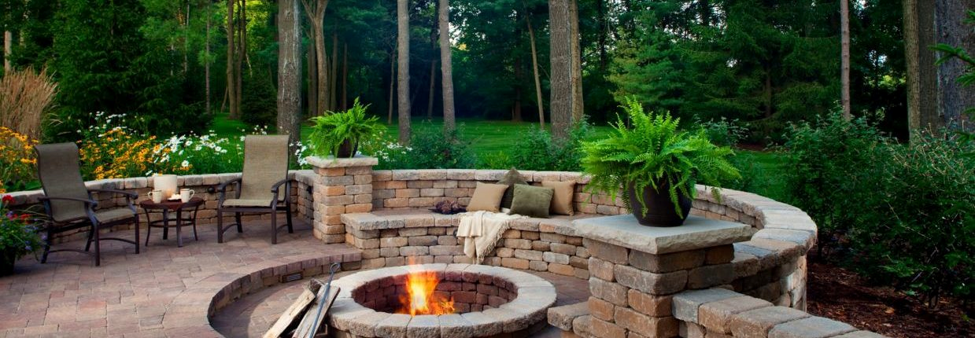 Stone fire pit on outdoor patio in Pauline, KS